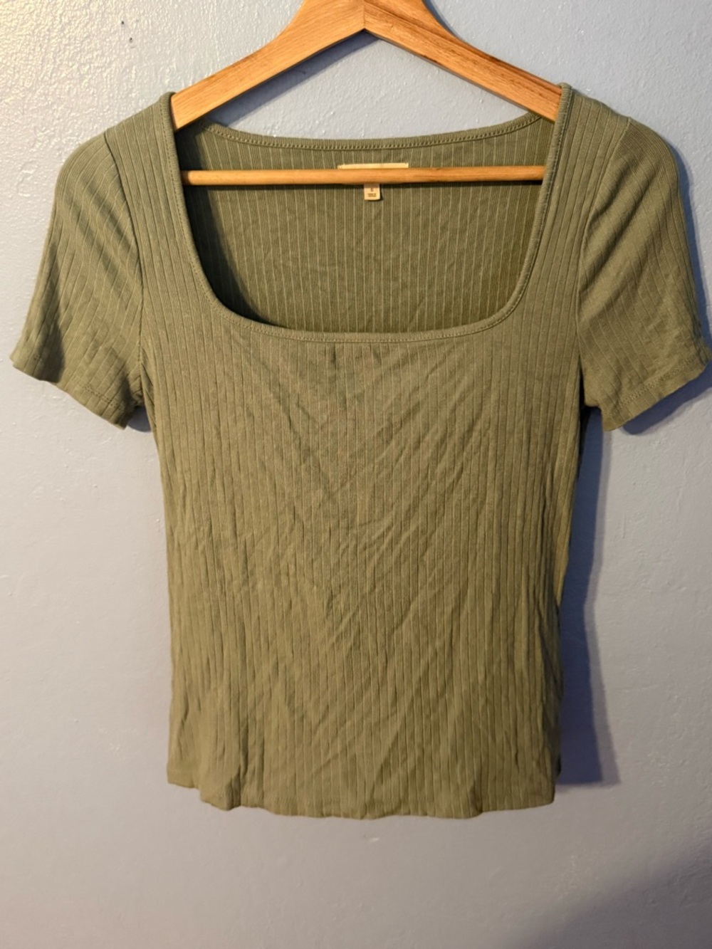 Madewell Olive Ribbed Square-Neck Short Sleeve Top